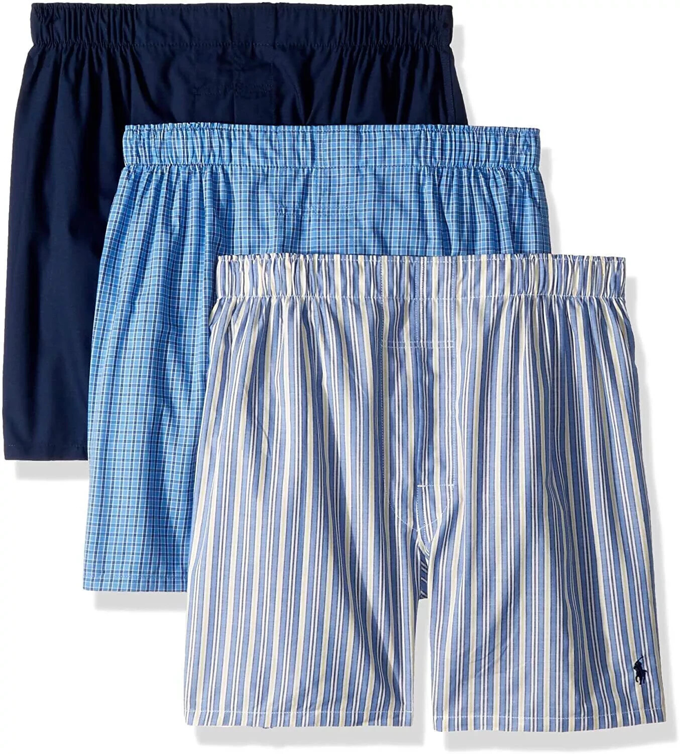 POLO Ralph Lauren Mens Woven Boxers 3 Pack S M L XL 2XL Black Blue 100% Cotton