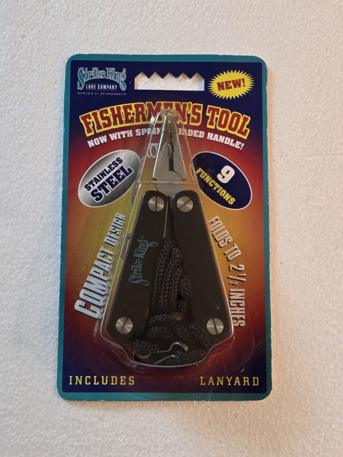 VINTAGE STRIKE KING COMPACT 9 FUNCTION FISHERMEN'S TOOL W/ LANYARD ( NEW )