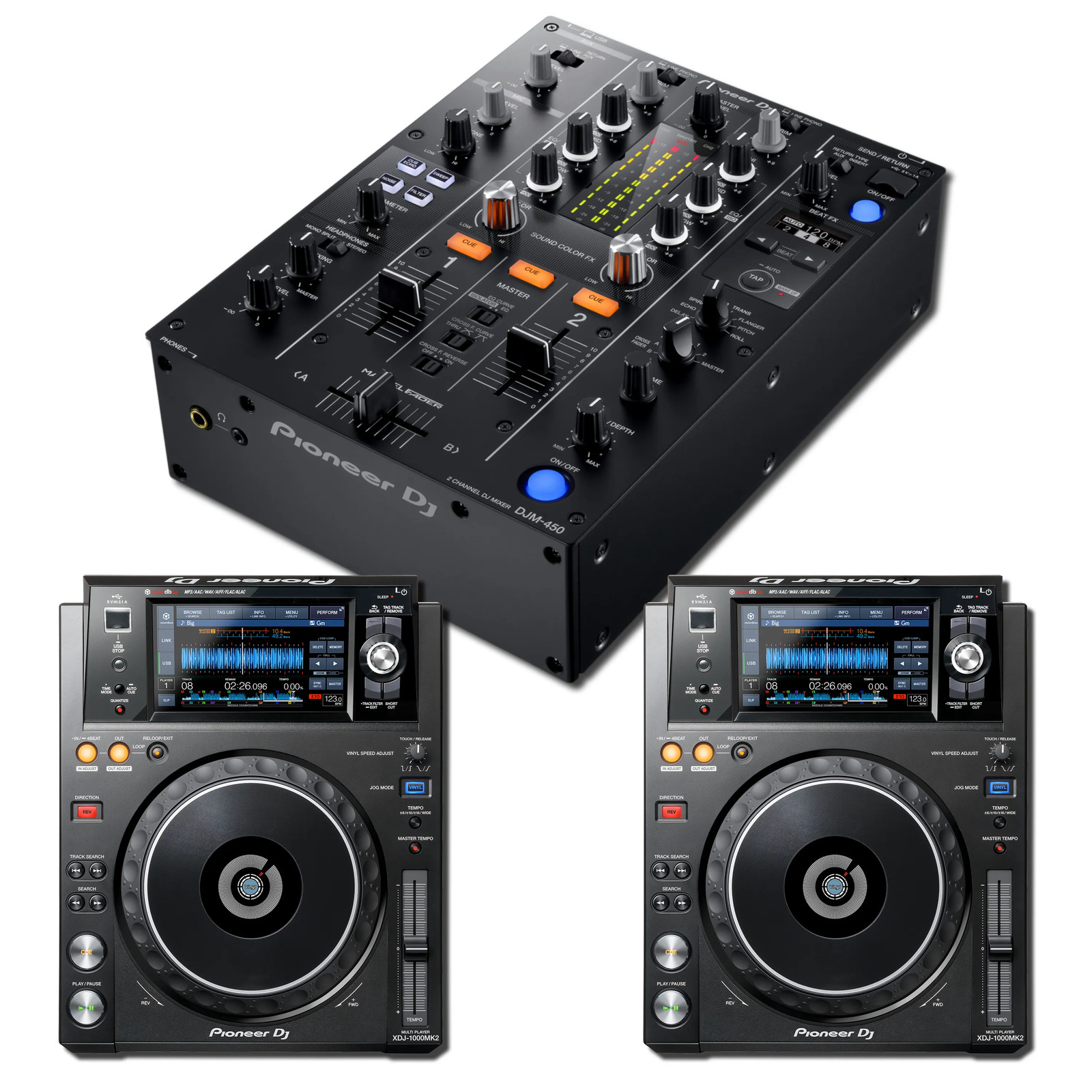 Pioneer DJM-450 2-Channel DJ Mixer with XDJ-1000MK2 (Pair)