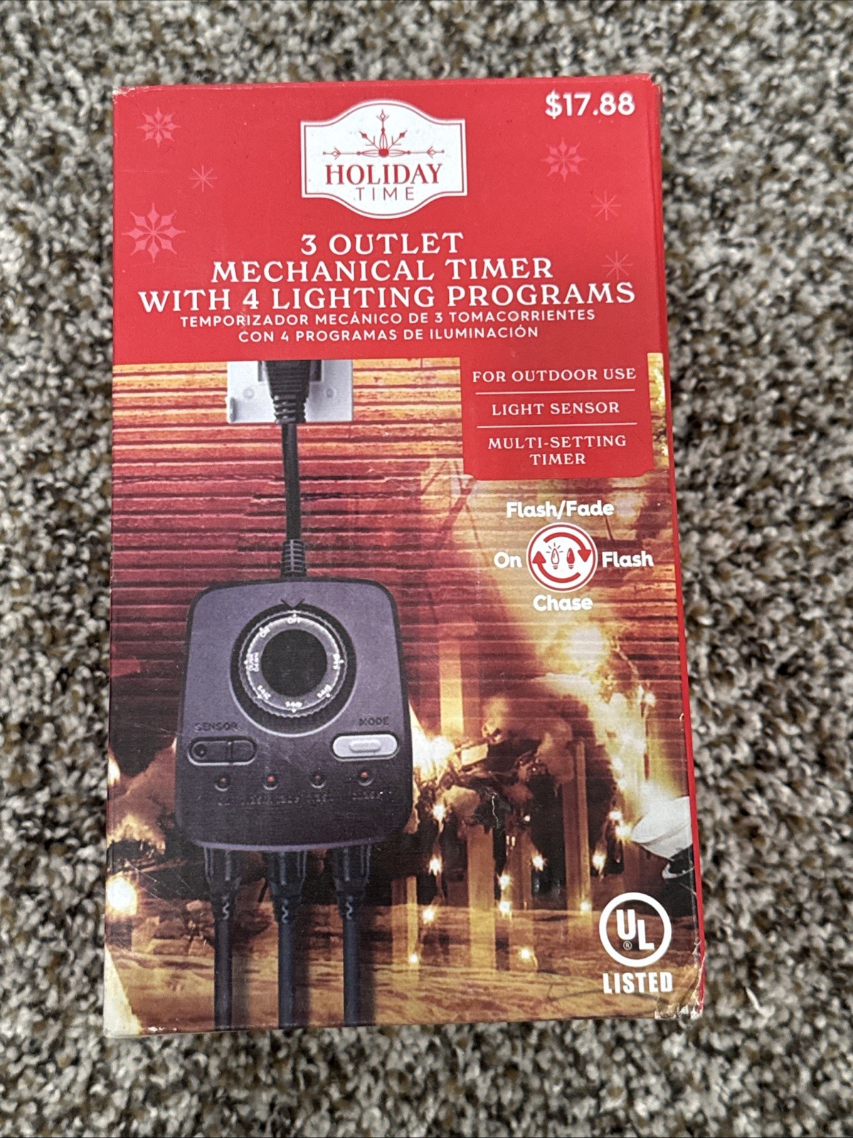 Holiday Time 3 Outlet Mechanical Timer w/4 Lighting Programs Light Sensor