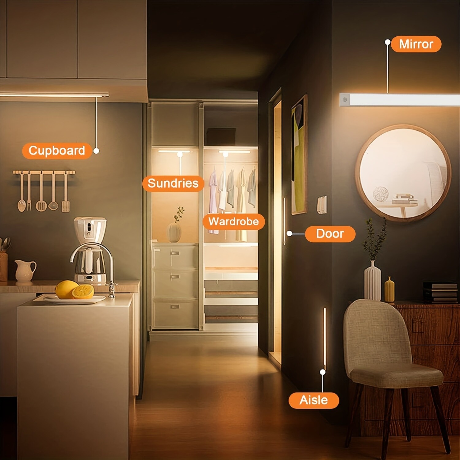 Wireless Motion Sensor Cabinet Closet Light USB Rechargeable Strip Kitchen Lamp