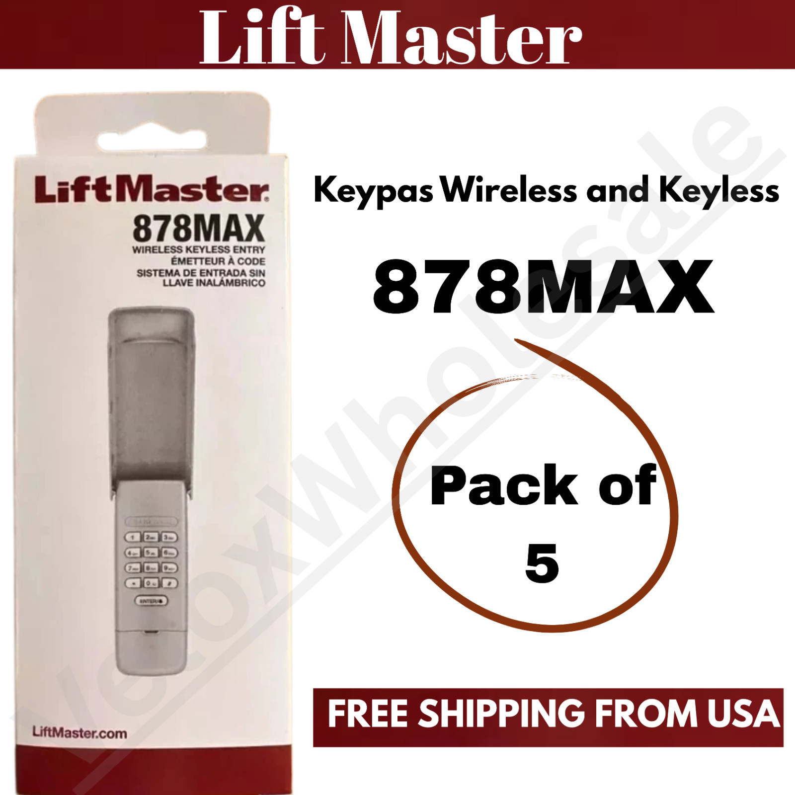LiftMaster 878MAX Wireless Garage Door Keypad Remote Security+ 2.0 Universal # 5