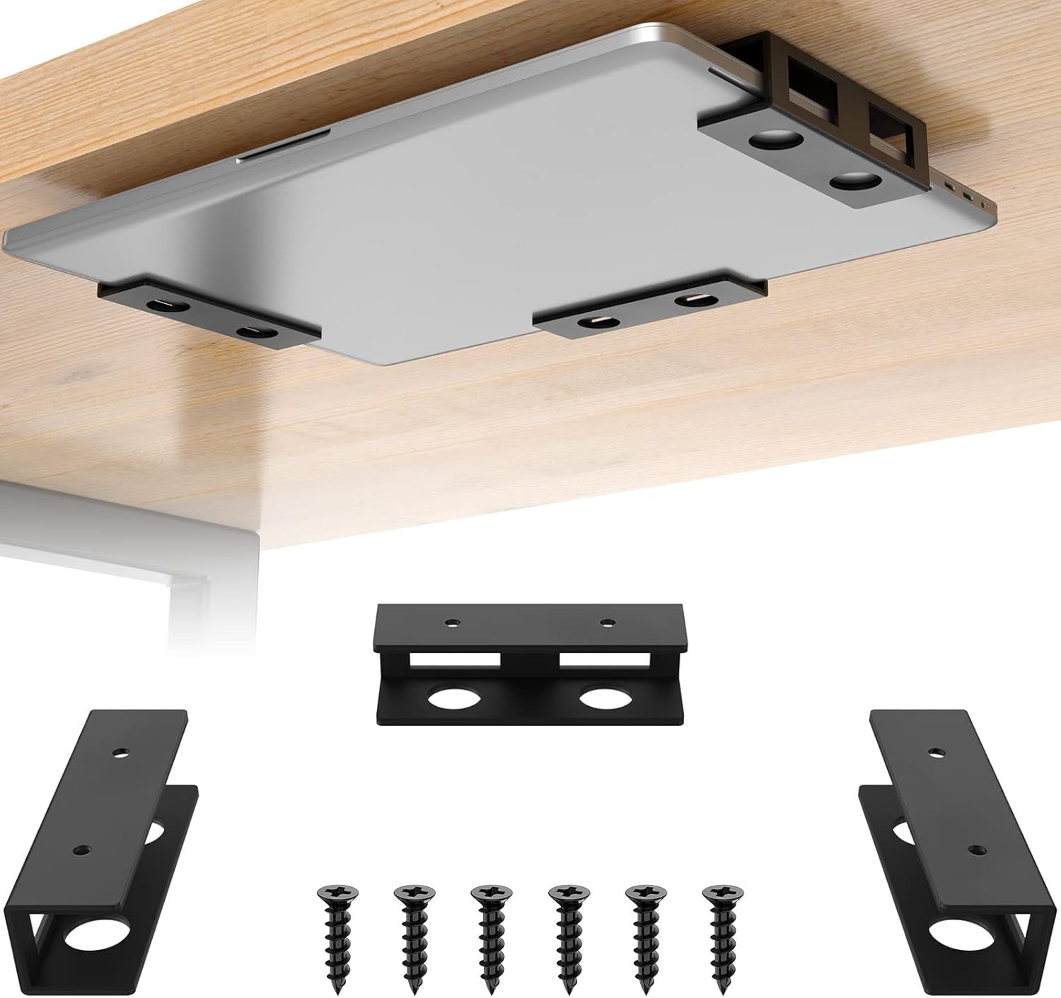 Under Desk Laptop Mount with Anti-Scratch Felt Board and Durable Shelf for Stora