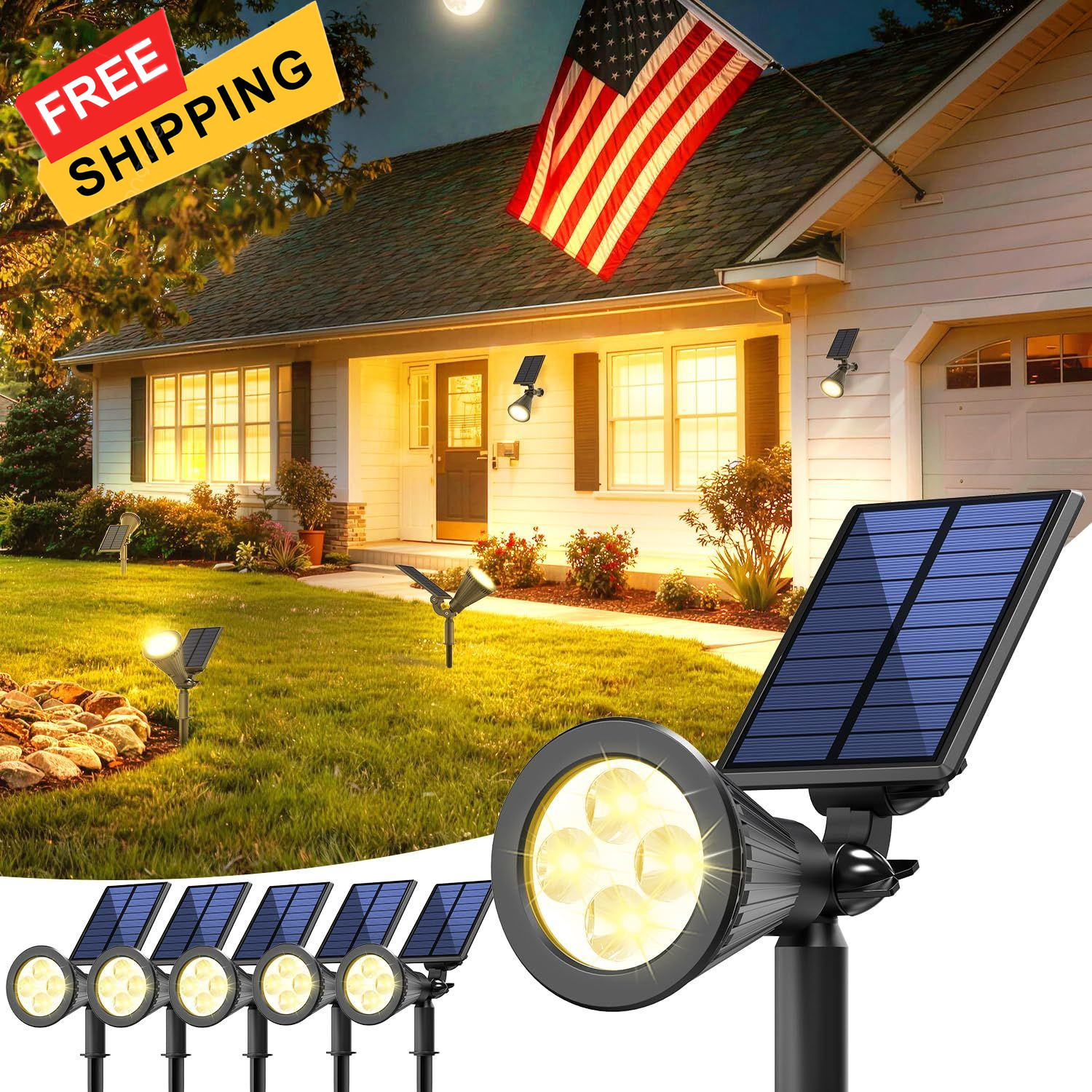 JEJOT 6 Pack Solar Lights Outdoor Waterproof,Warm White 6 Pack, Warm