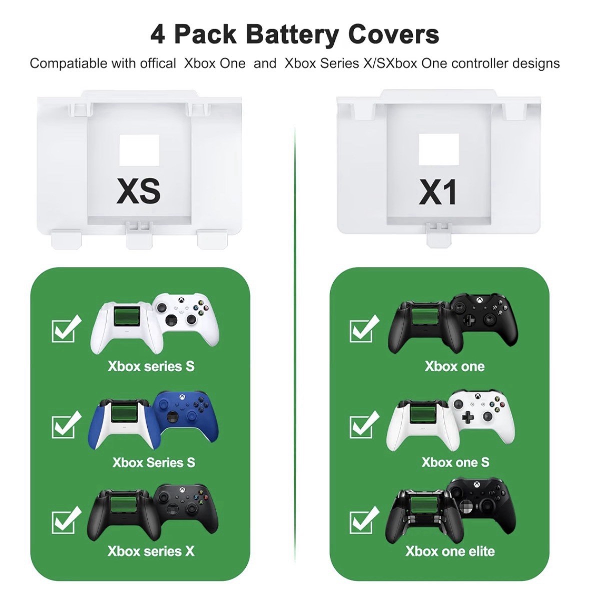 Rechargeable Xbox Controller Battery Pack 2x4800mWh w/ 4 Back Covers USB-C White
