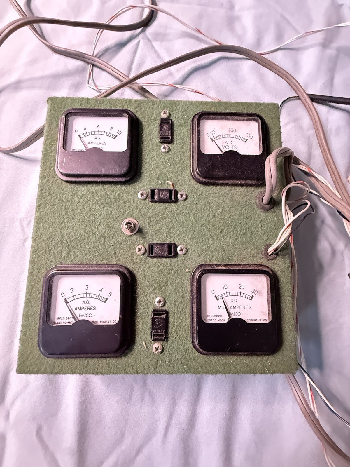 Vintage EMICO Analog Meter Test Panel AC Volts Amps DC Milliamps Lab