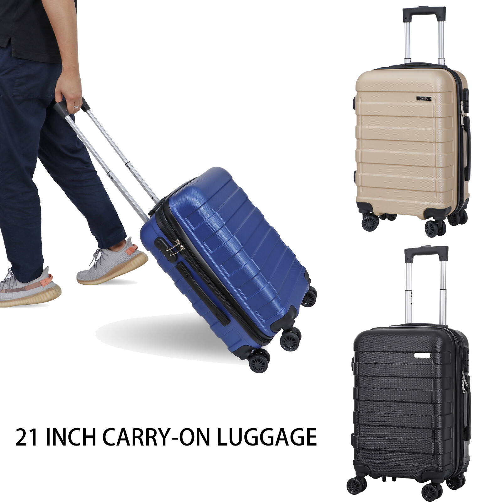 21-Inch Carry-on Spinner Luggage Hardside Suitcase Black/Blue/Champagne