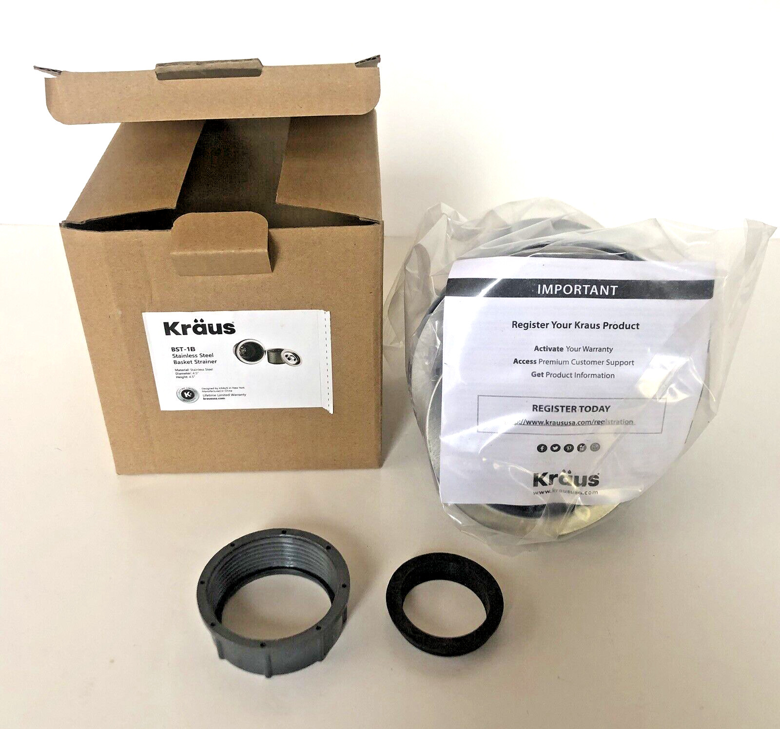 Kraus BST-1B Stainless Steel Basket Strainer - Brand New in Box