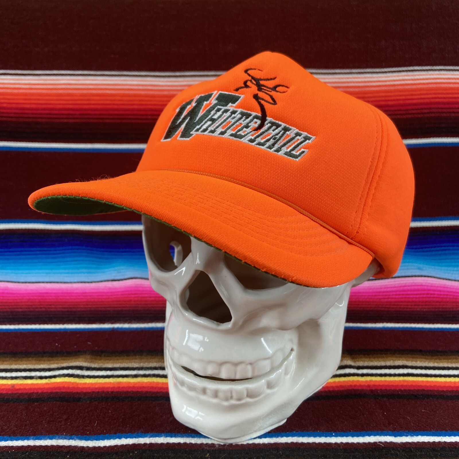 Vtg Youngan Blaze Orange Whitetail Deer Hunting SnapBack Adult Hat Full Foam Cap