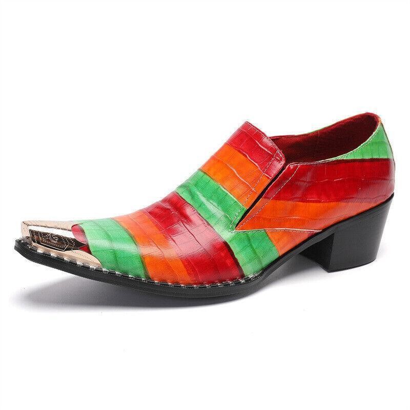 Korean Slip On Pointed Toe Heels Evening Party Real Leather Men's Shoes Clubwear