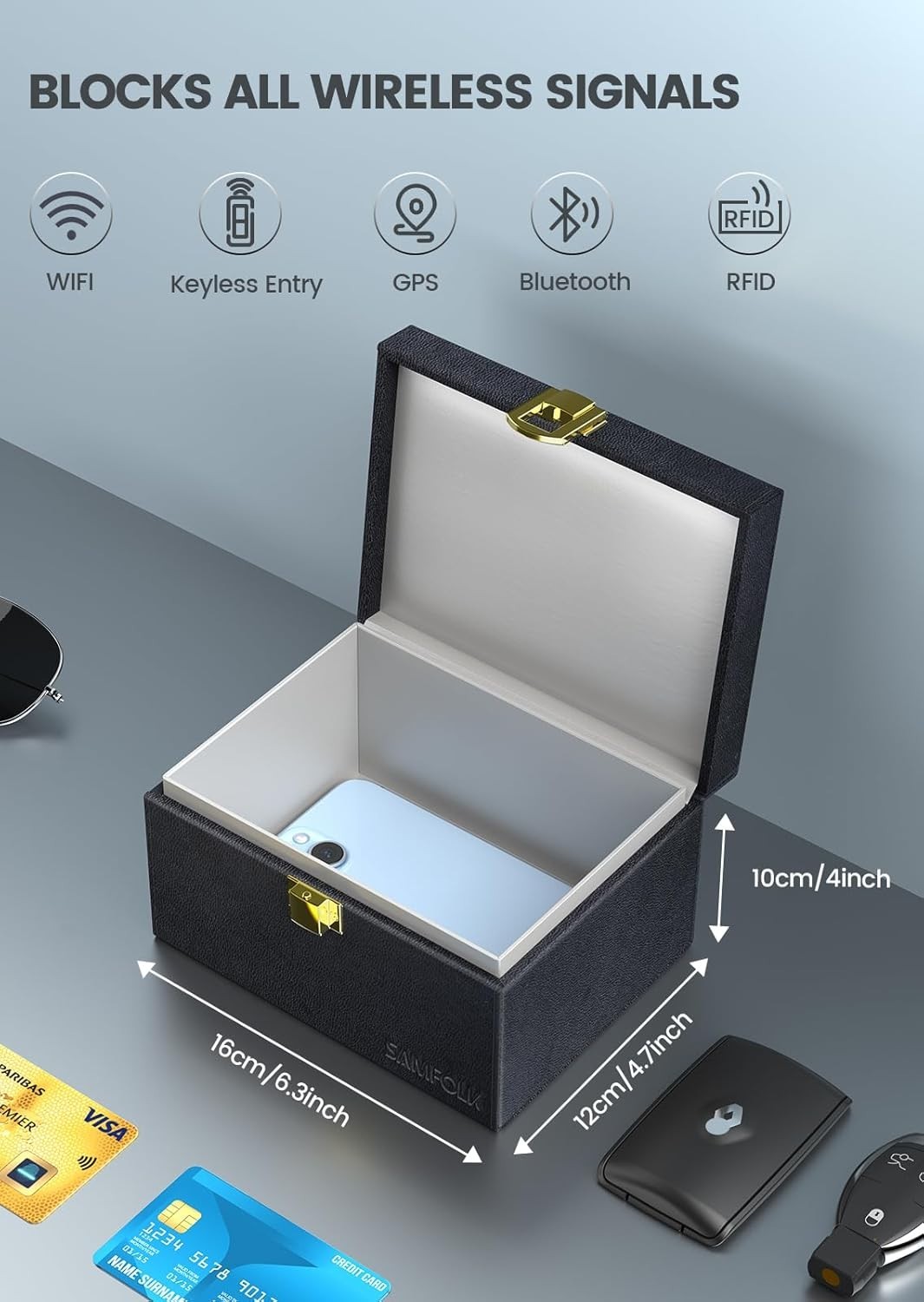 Car Key Signal Blocking Box with Stylish Leather Design for Anti-Theft Security