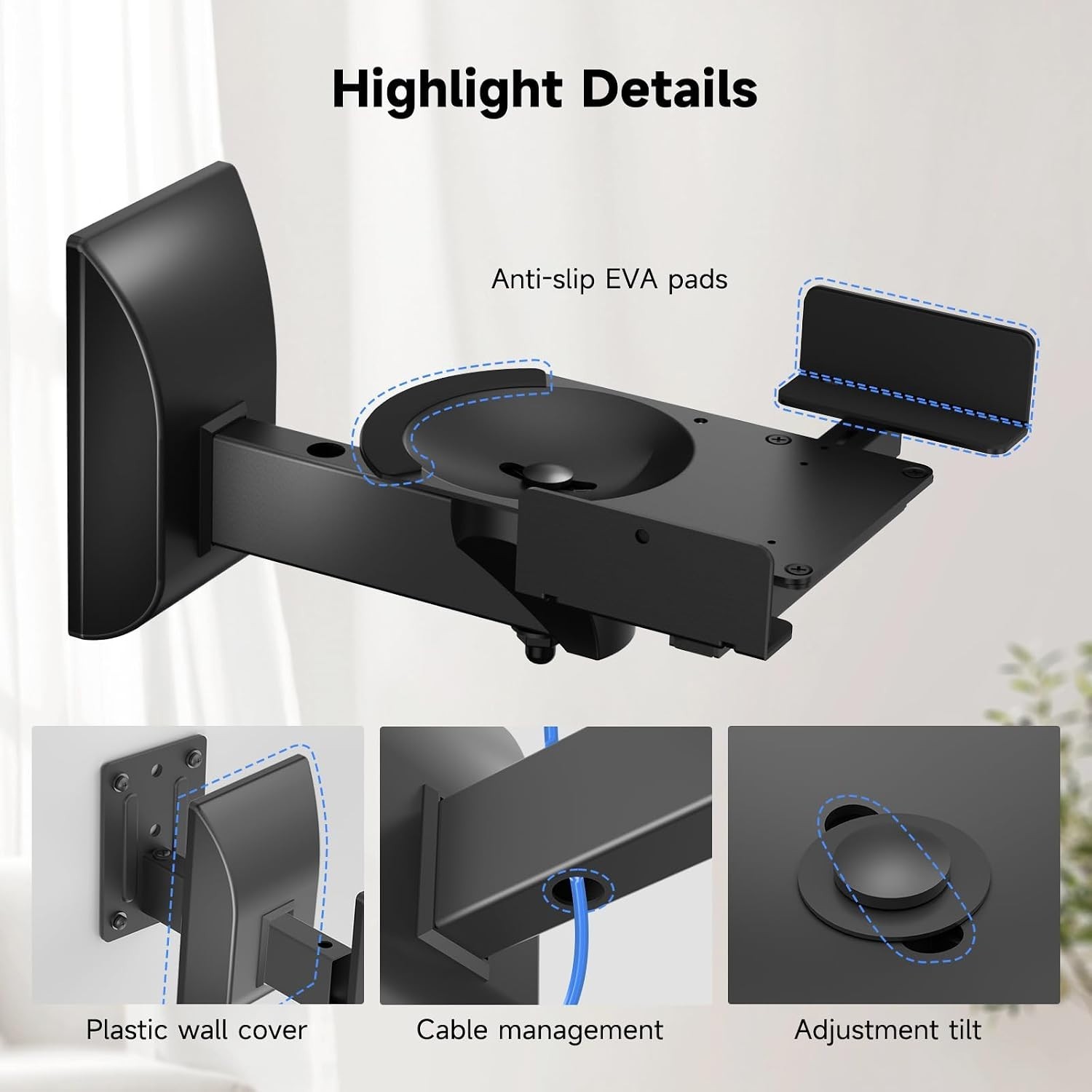 Universal Wall Mount Speaker Bracket - Adjustable Dual Stands, 55lbs Capacity