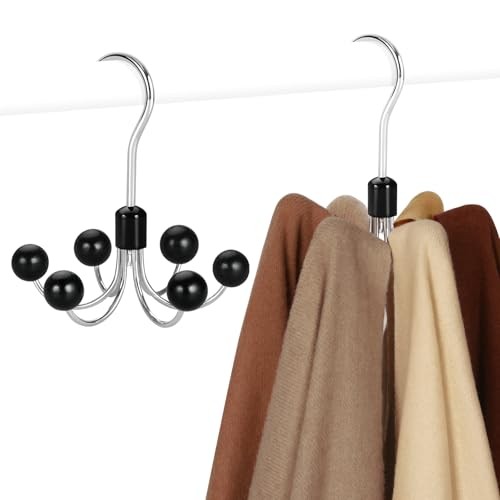 Hoodie Hangers with 6 Wood Balls, 360°Swivel Purse Hanger, Scarf 2-Pack Black