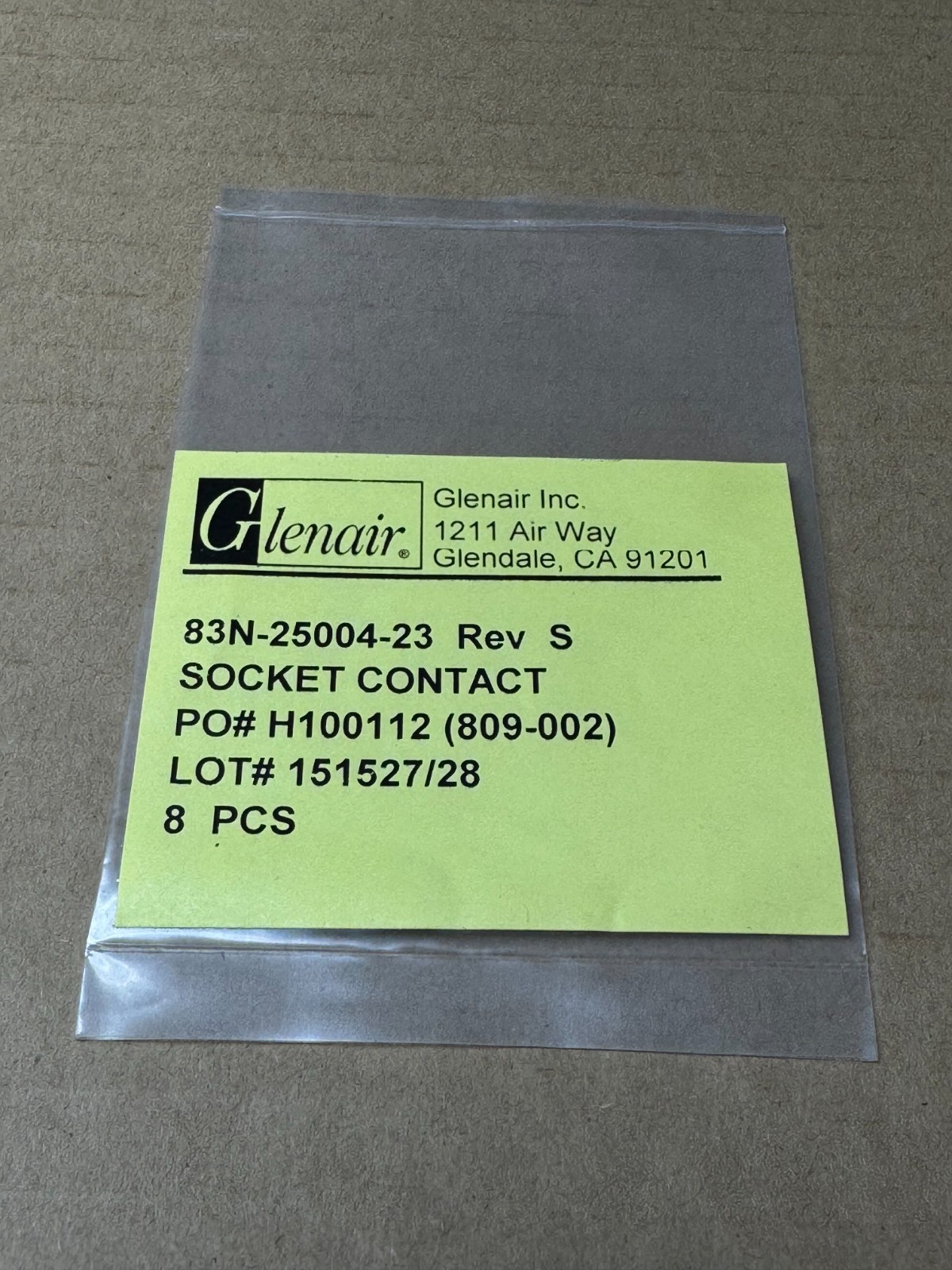 Sealed Pack of 8 Pcs Glenair 809-002 Socket Contacts - BRAND NEW & FREE SHIPPING
