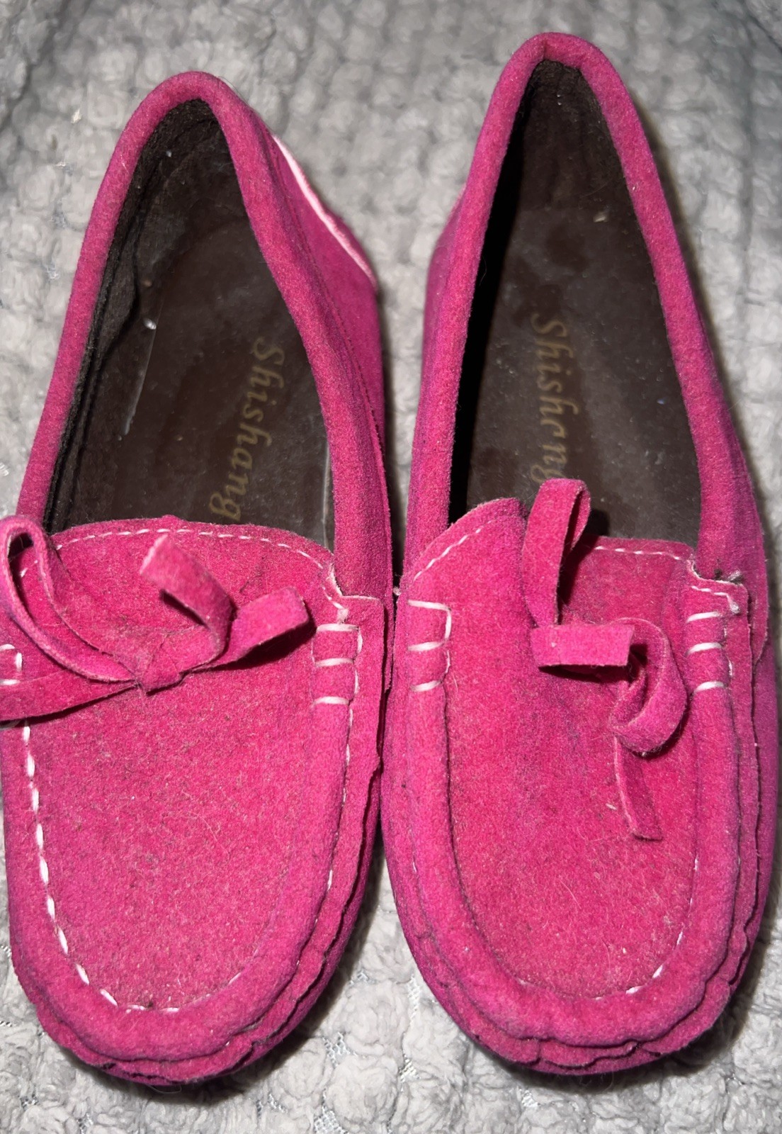 Girls Flats Slip On Loafers Faux suede Casual Moccasins /pink size 26 9.5-10