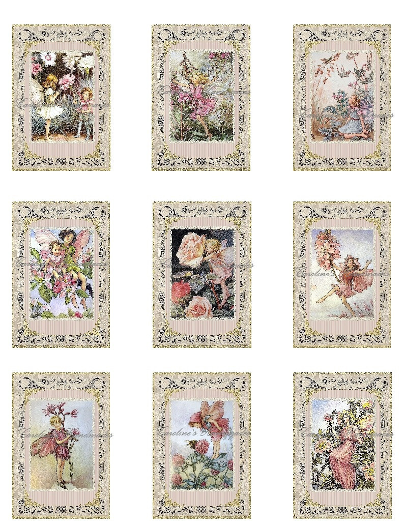 Vtg Pink Flower Fairies C Barker A MULTI-SIZE SET Cotton Fabric Quilt Blocks