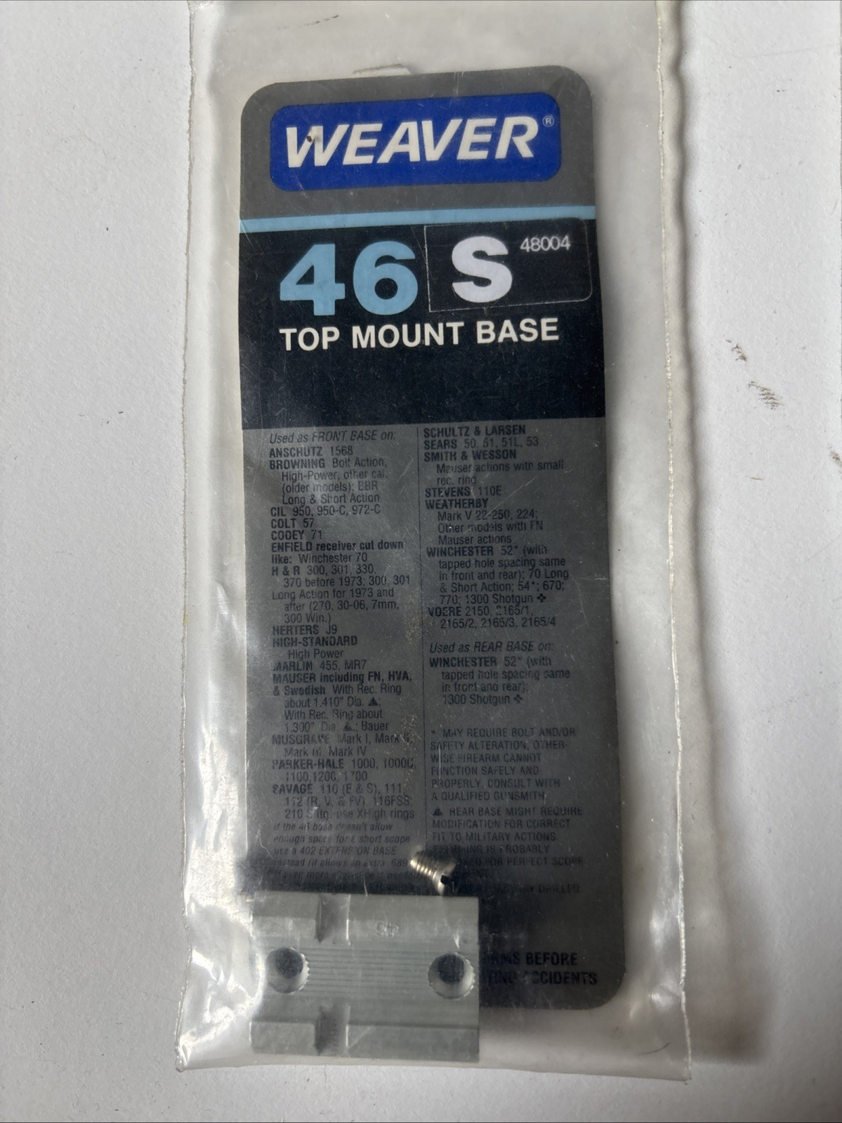 NEW Weaver Scope Base #46S With Screws Silver Browning Mauser Savage