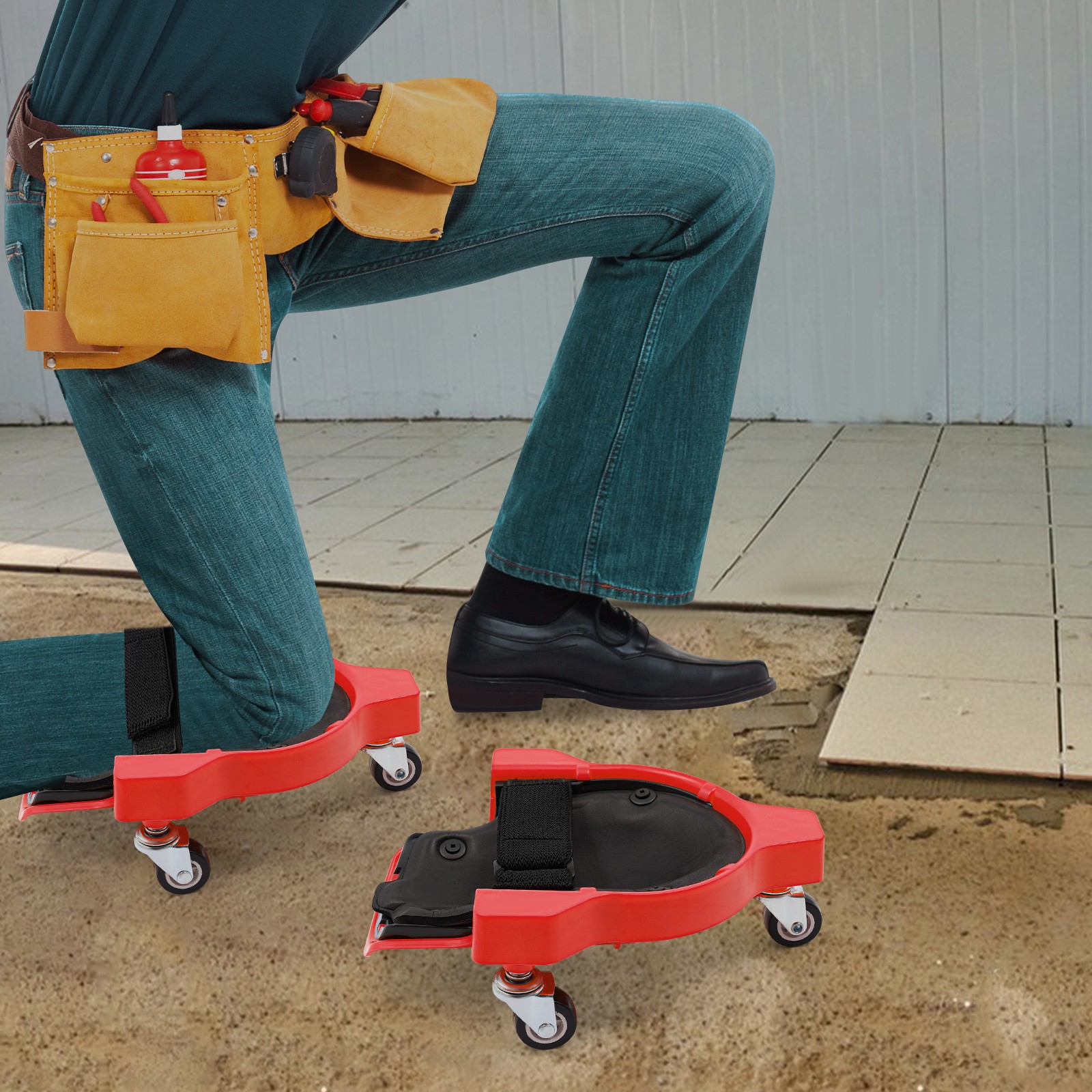 Knee Pads With 3 Wheels Rolling Wheeled Pads Work Construction Easy Flooring