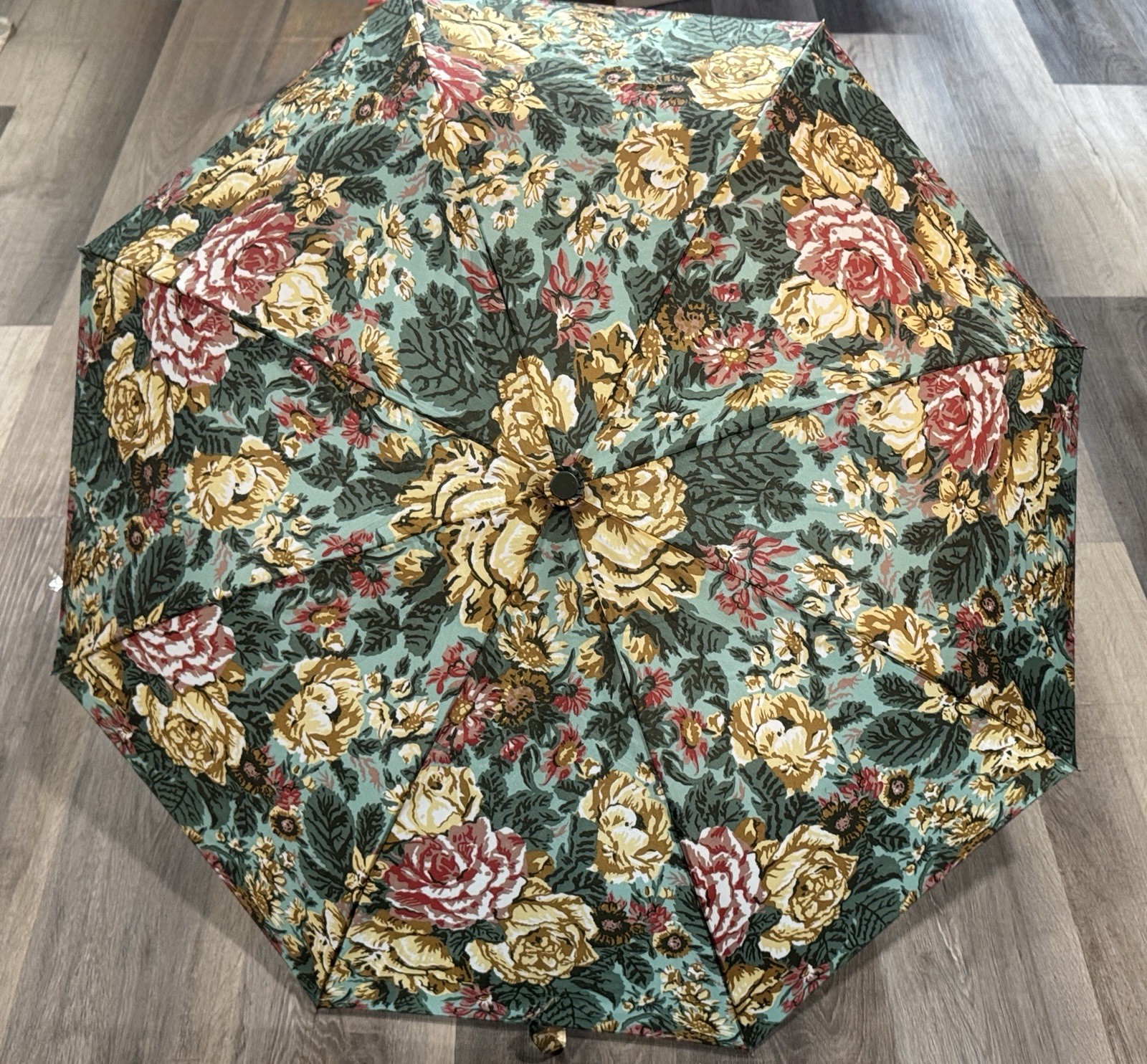 Umbrella Auto Open/Close Windproof Ultimate Compact 33” Canopy FLORAL Green Hand