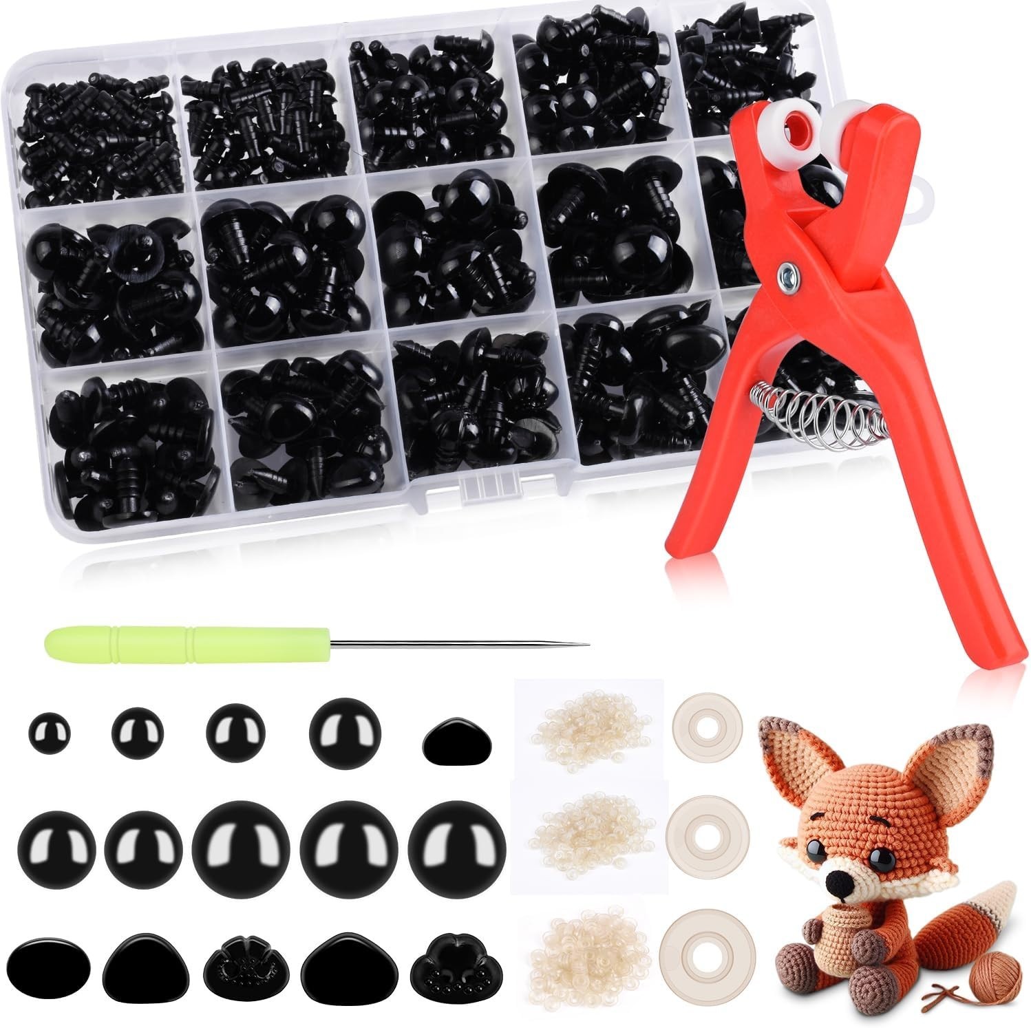 567Pcs Safety Eyes and Noses for Crocheting,1Pack Safety Eyes Tool ，5 Size Sa...