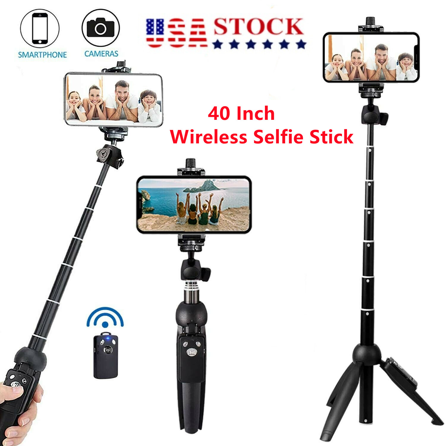 40" Remote Selfie Stick Tripod Stand Phone Holder Bluetooth For iPhone/Samsung