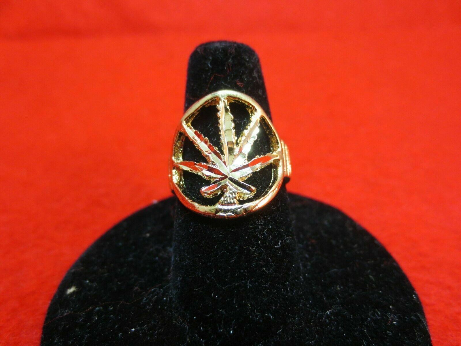 SIZE 5-13 14KT GOLD EP ROUND MARIJUANA CANNABIS POT OUTLINE RING