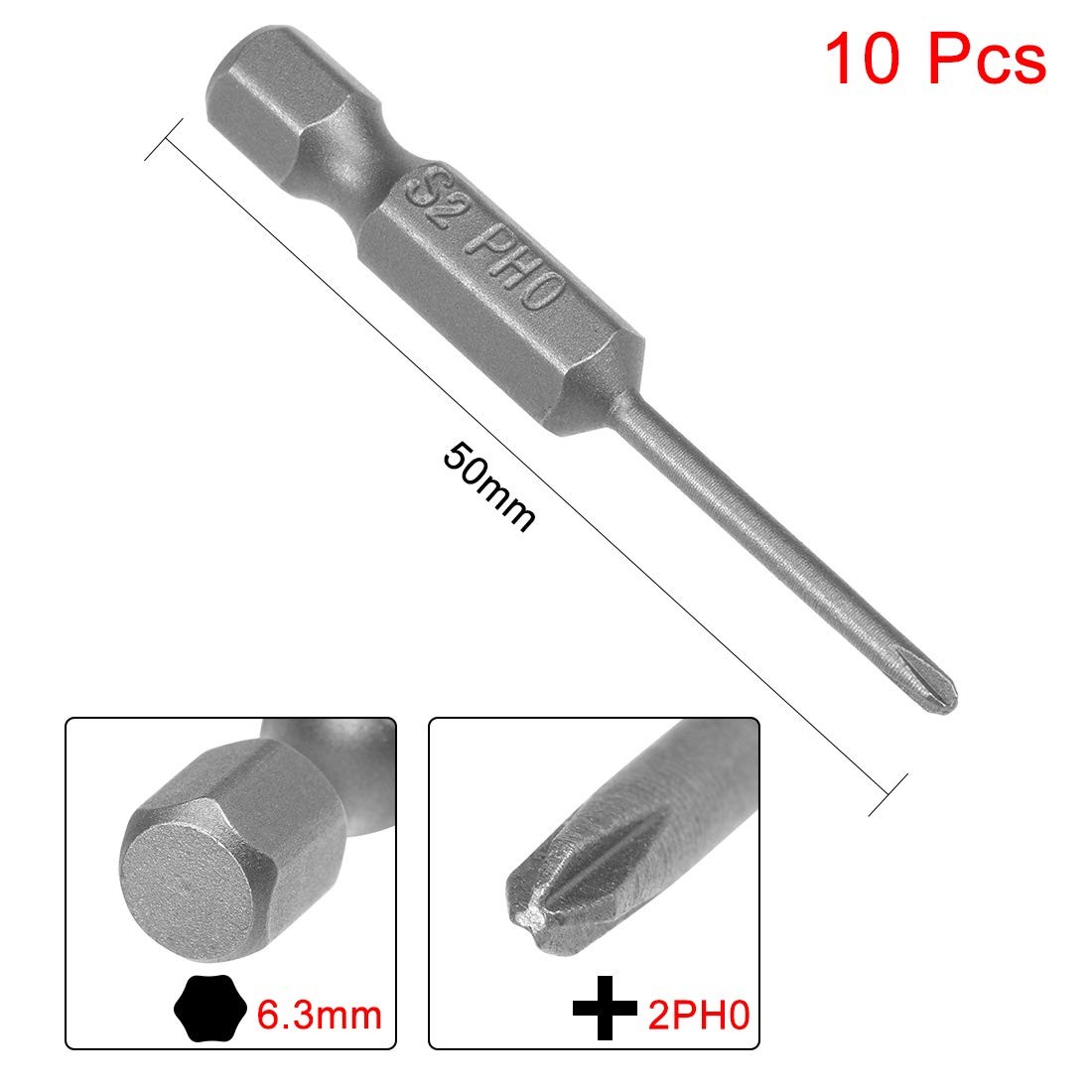 uxcell 10pcs 50mm 1/4" Hex Shank 2mm PH0 Magnetic Phillips Head Screwdriver B...