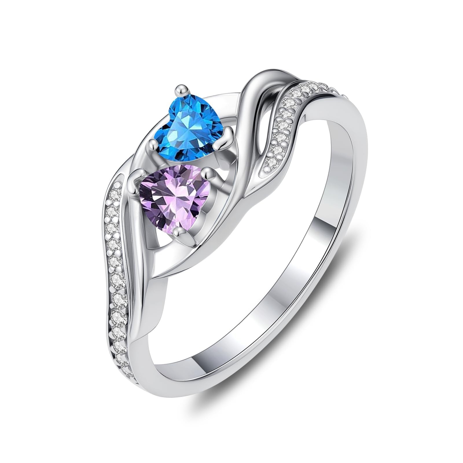 Double Heart Birthstone Infinity Ring Size 6-10 Gift for Women