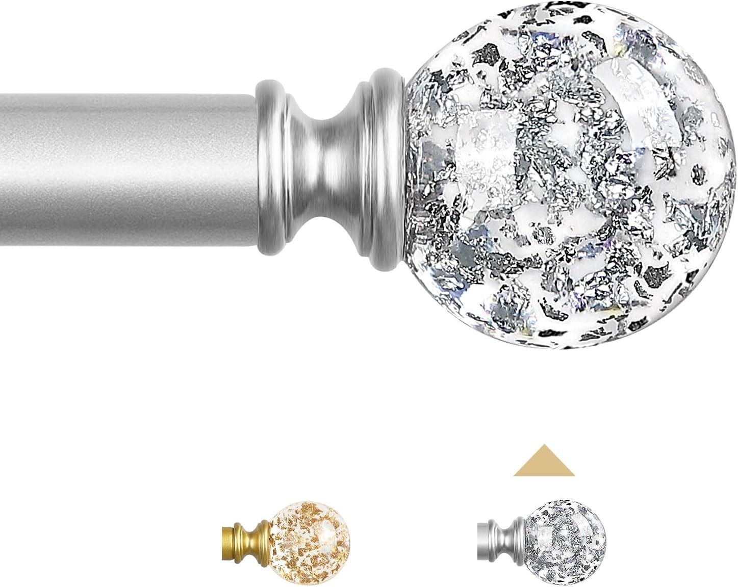 Decorative Curtain Rod with Crystal Finials Adjustable 18-45" Telescoping Silver