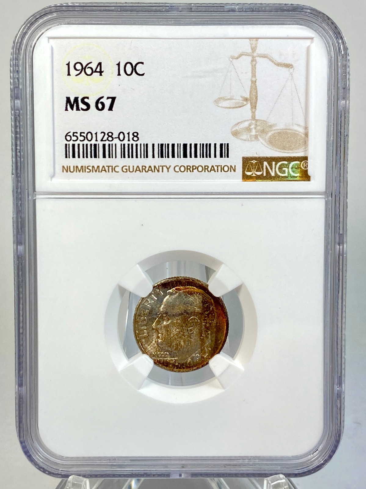 1964 P Roosevelt Dime NGC MS 67 Toned