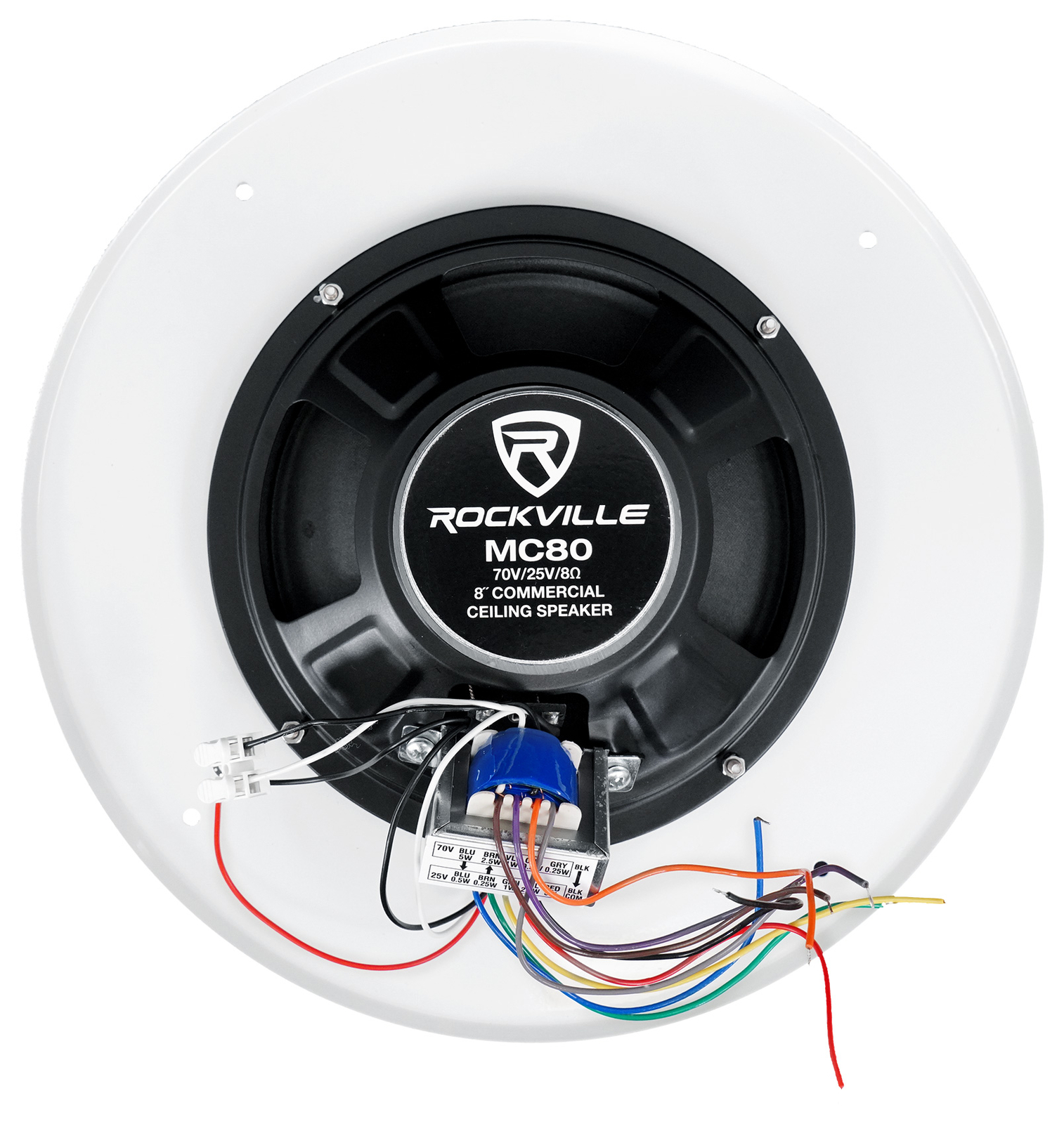 (12) Rockville MC80 Metal 8" 70 Volt Commercial Background PA Ceiling Speakers
