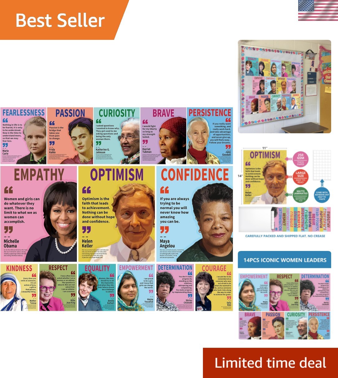 Womens History  Decorations Posters 14pc Motivational Poster Famous Women in ...