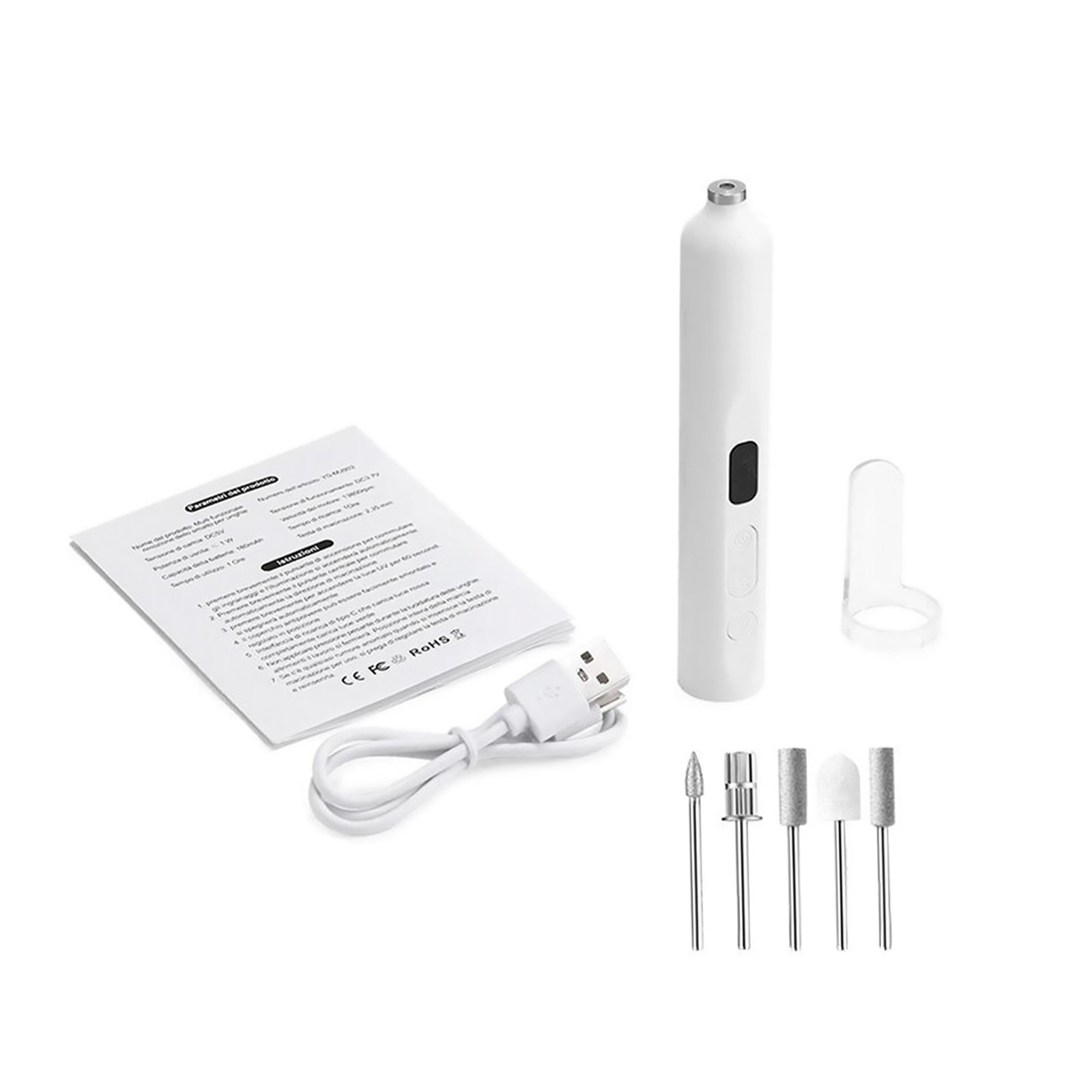 Cordless Nail Drill 13800RPM 5 Heads LED+UV Light Dust Cover Manicure Pedicure