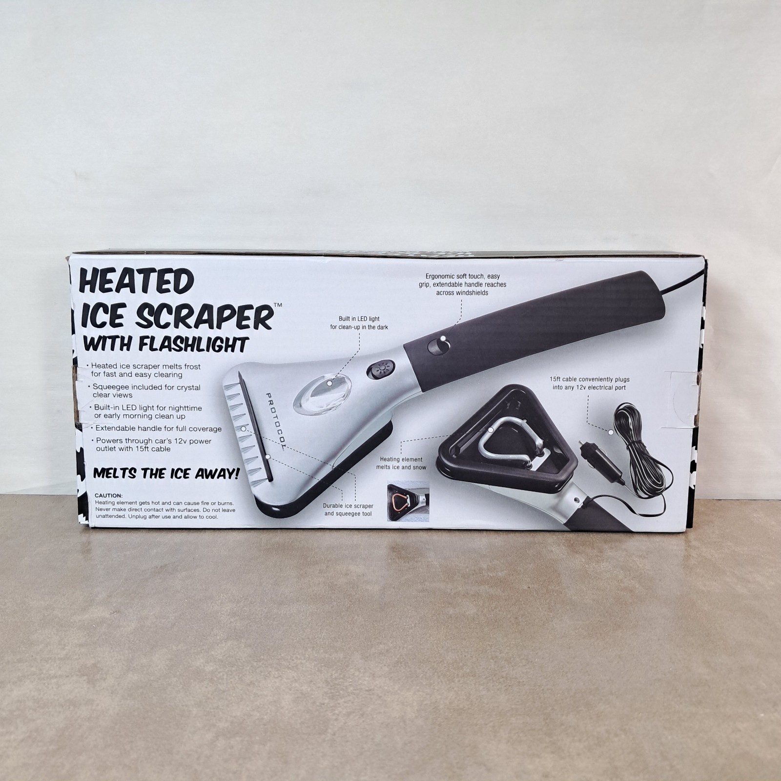 Protocol Heated Ice Scraper With Flashlight Extendable Handle 12V New