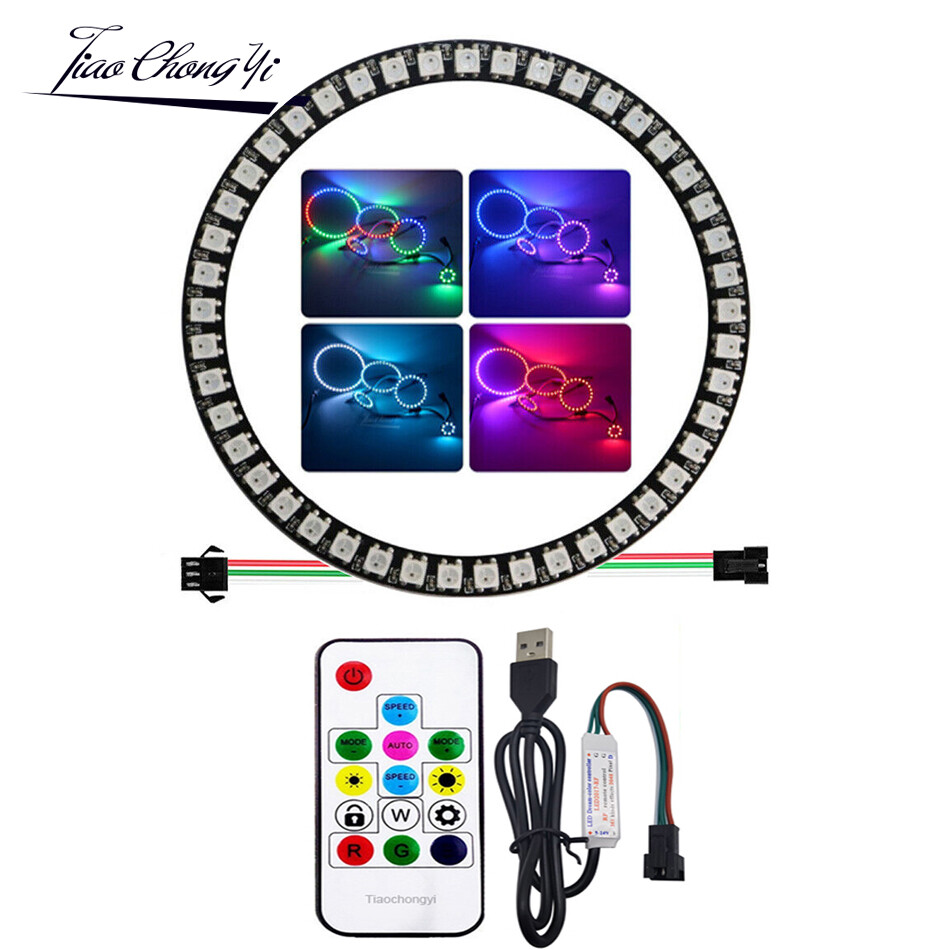 WS2812B 8/16/24/35/45 Leds RGB Pixel Ring Modules  USB 14key RF  Controller Kit