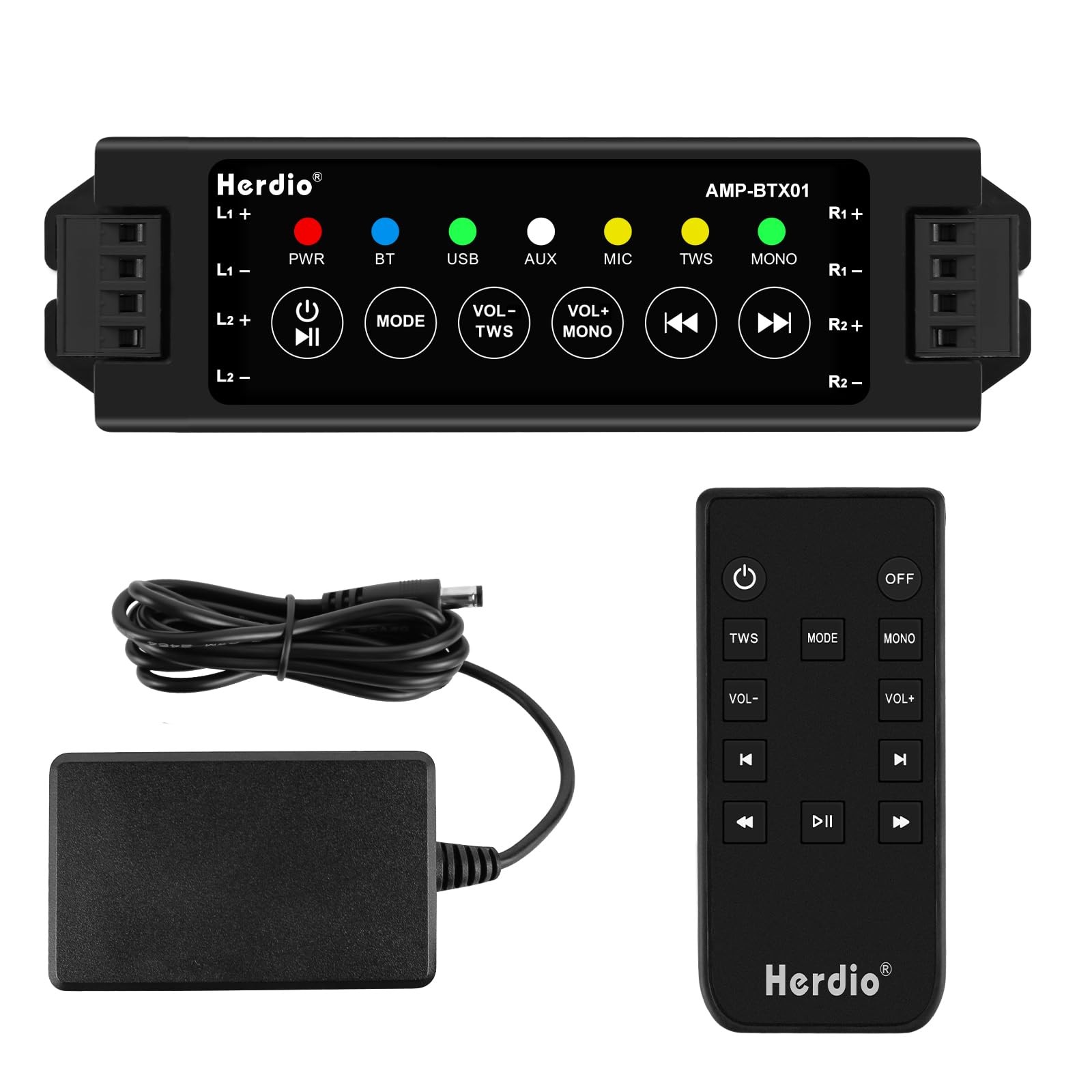 Herdio 4-Channel Bluetooth Amplifier Receiver - 200W Total Power...