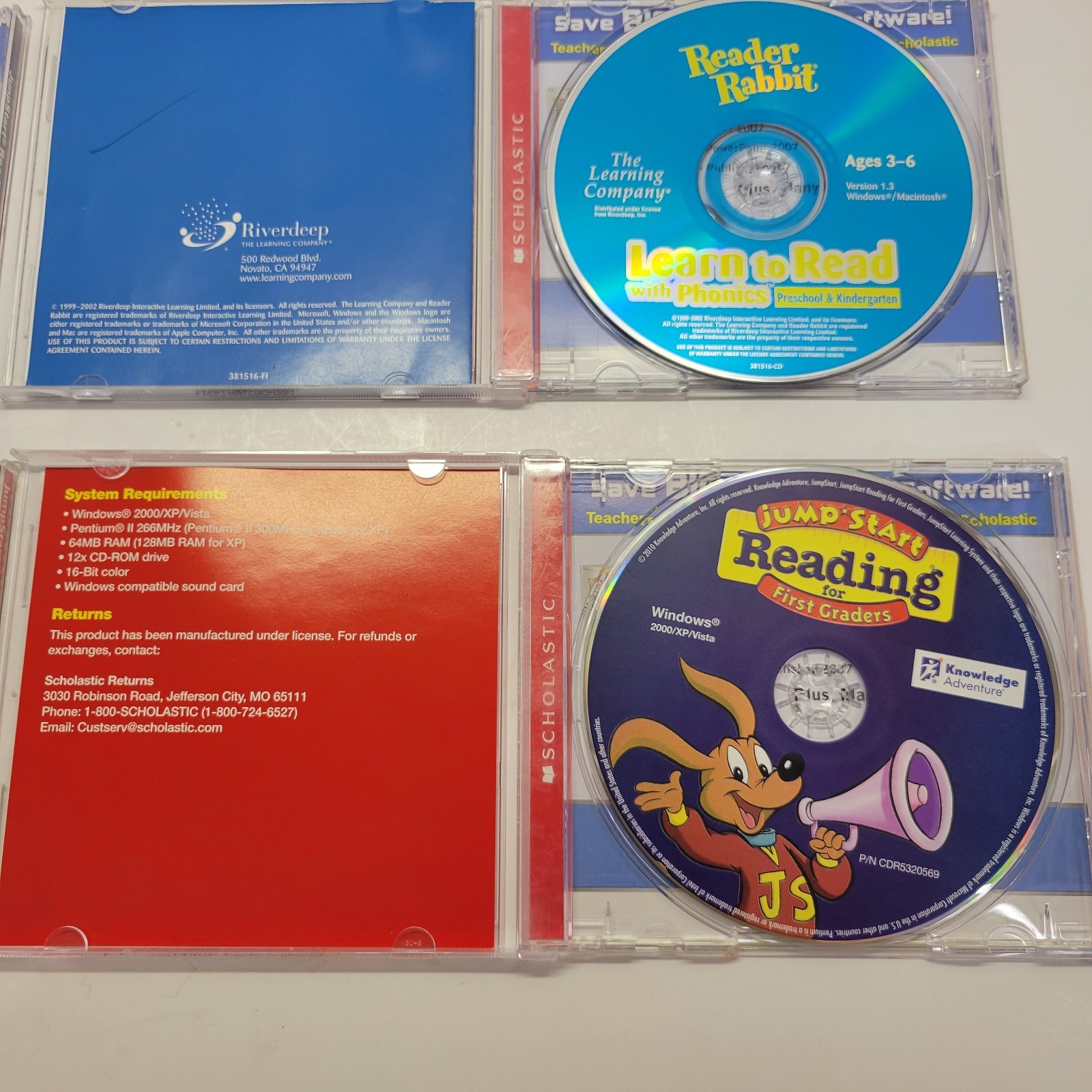 4 JumpStart Reader Rabbit Reading Preschool Kindergarten 1st 2nd Grades CD Rom