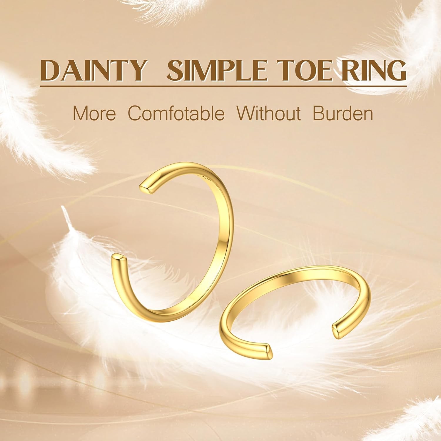 HAIAISO 14K Gold Filled Toe Rings Adjustable Open Cubic