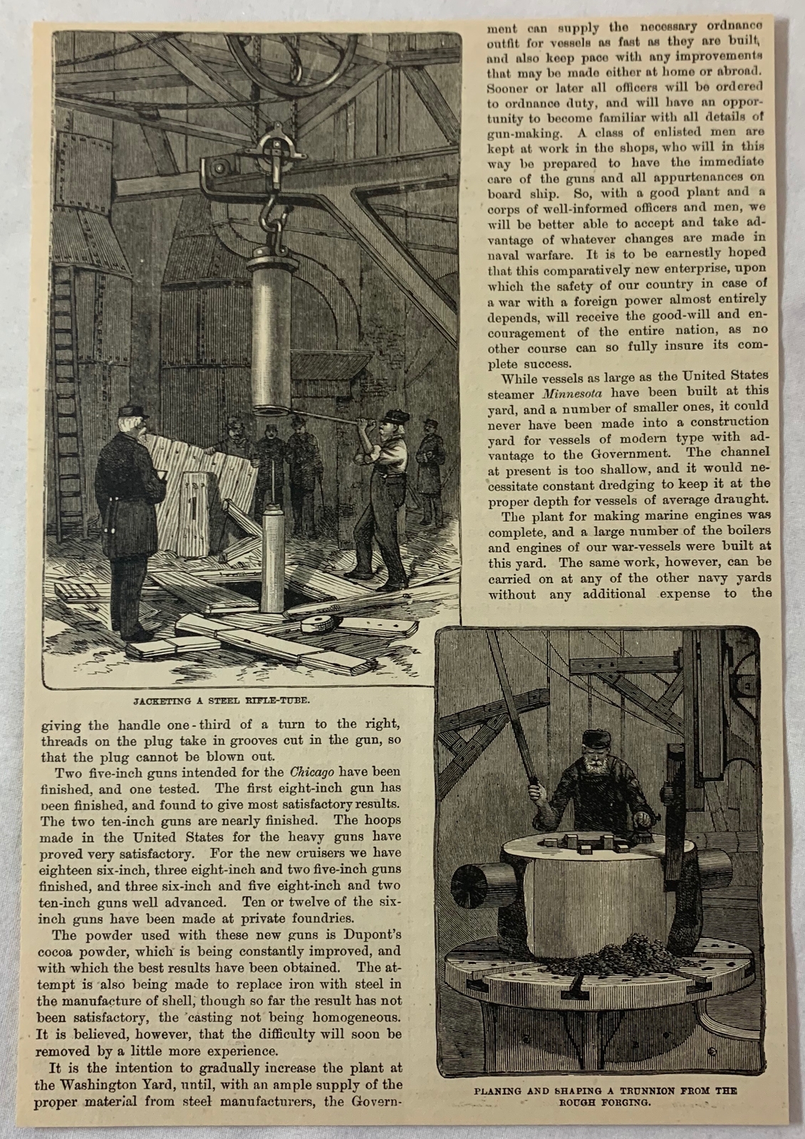 1887 magazine engraving ~ JACKETING STEEL RIFLE TUBE/PLANNING+SHAPING A TRUNNION