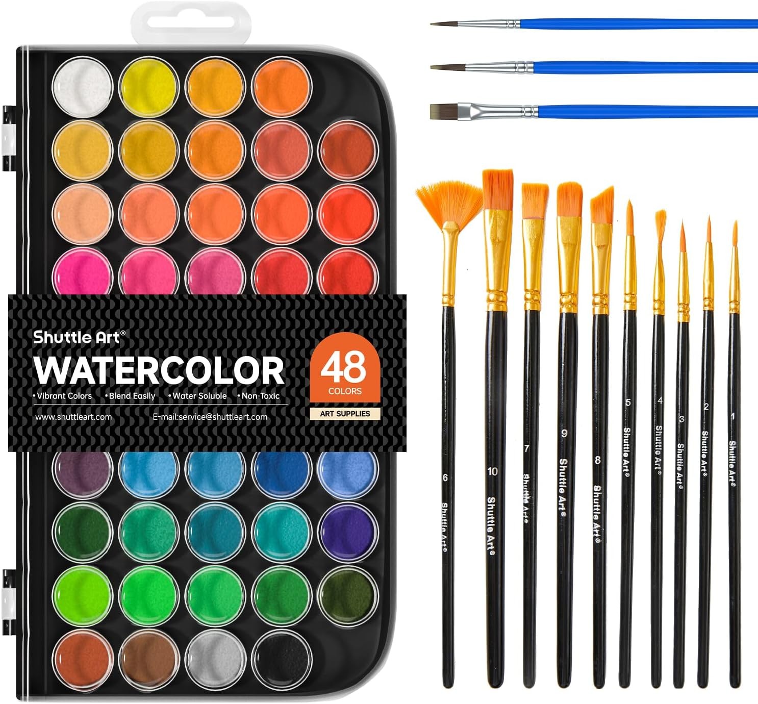 Shuttle Art 58 Pack Watercolor Paint Set, 11 Piece 48 Colors +10 Brushes