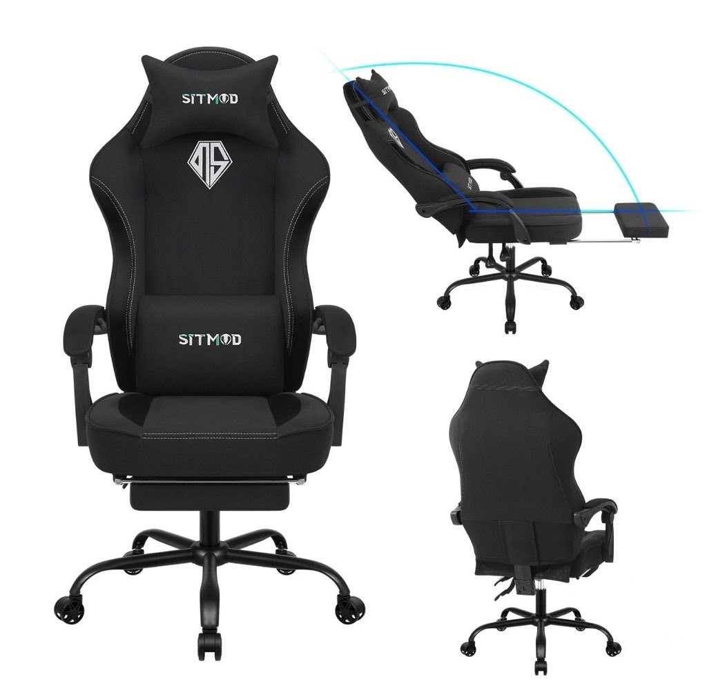 Gaming Chair, Video Gaming Chairs For Adults, Fabric Comfortable Chair - Black