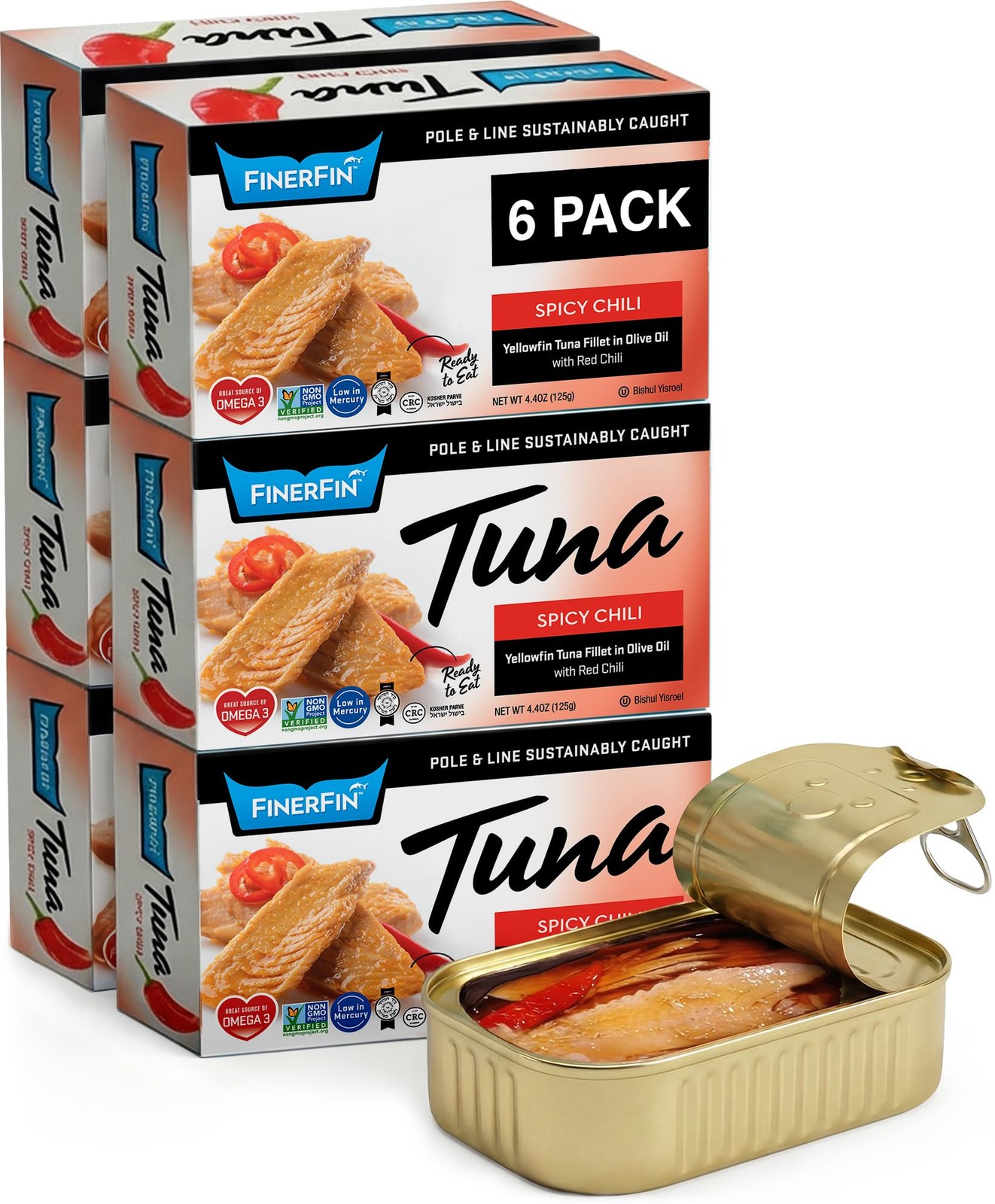 FinerFin Yellowfin Tuna Fillets In Organic Olive Oil – Spicy Chili Flavor 4.4...