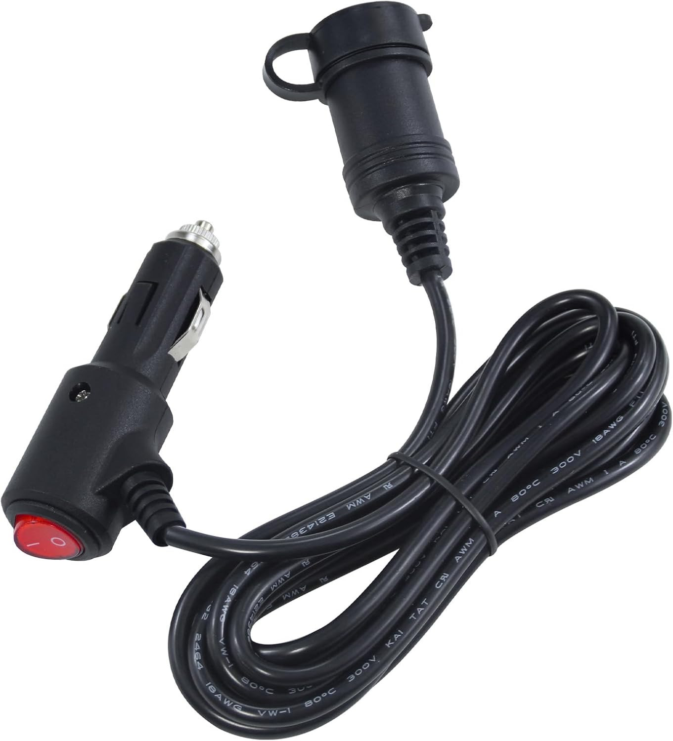 10FT 12Volt DC Cigarette Lighter Extension Cord with on off Switch - Black Car P