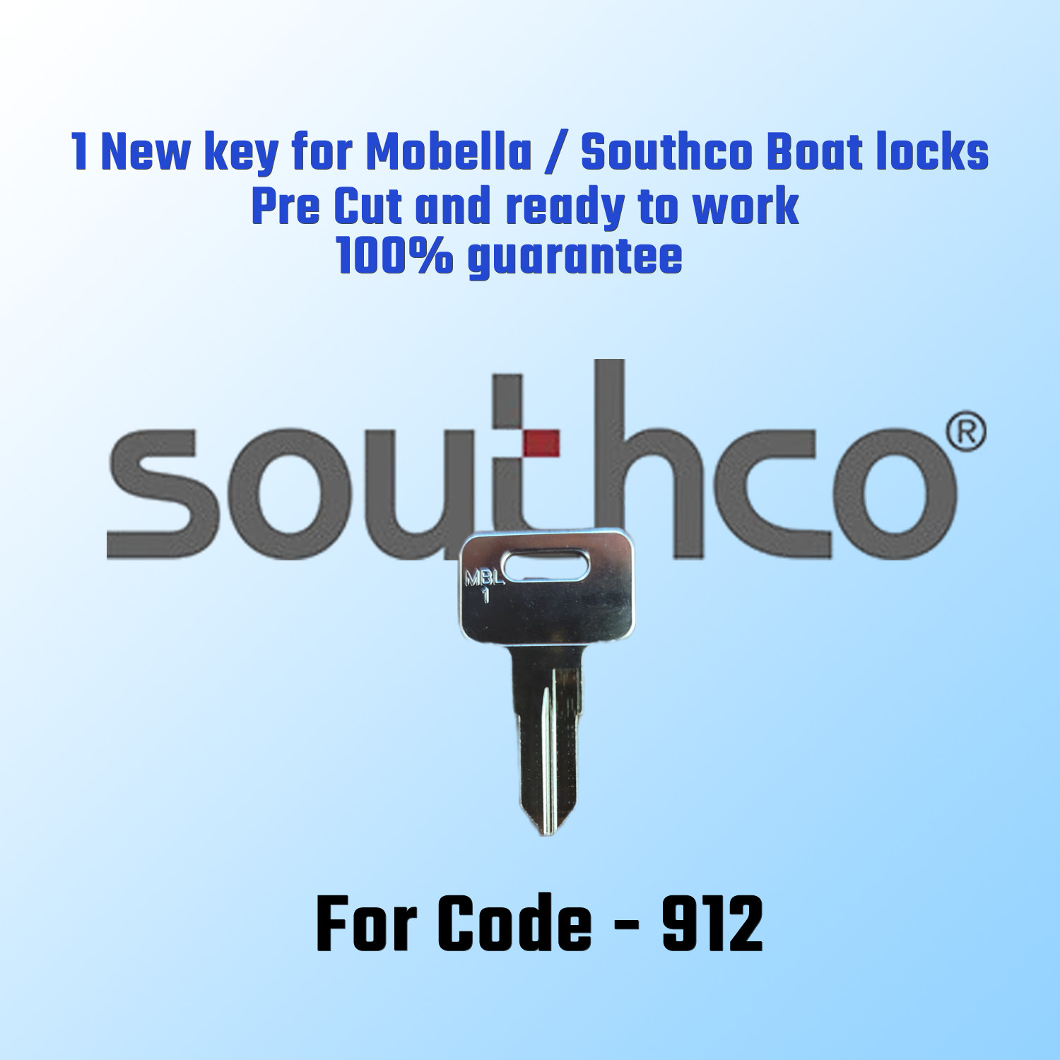 912. Replacement Key For Southco / Mobella boat locks. Pre cut and ready to wrok