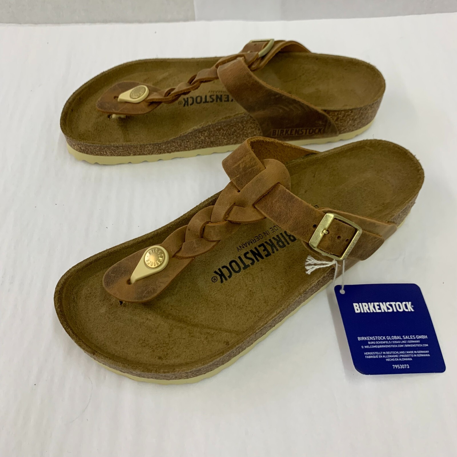 Birkenstock New w/o Box Gizeh Braided Cognac Oiled Leather Regular Select Size