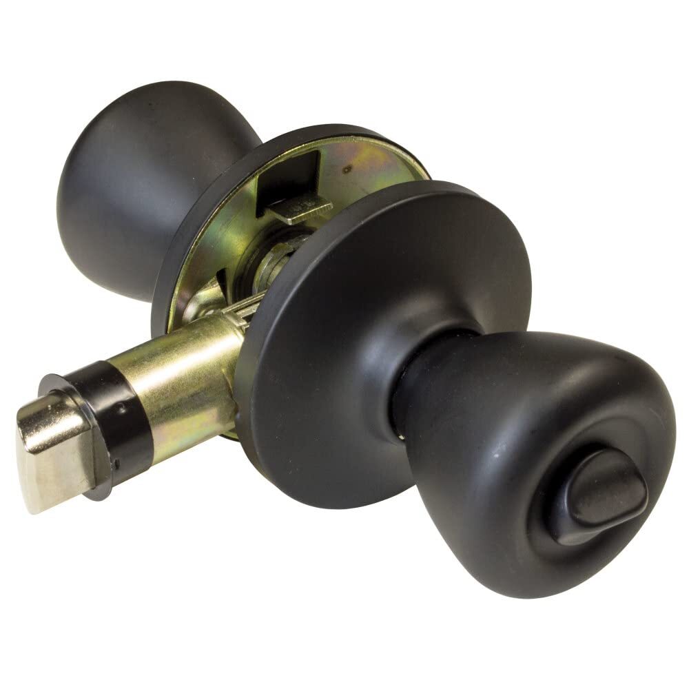 RV Bathroom Bedroom Door Knob Set Matte Black Privacy Lock Durable Brass Finish