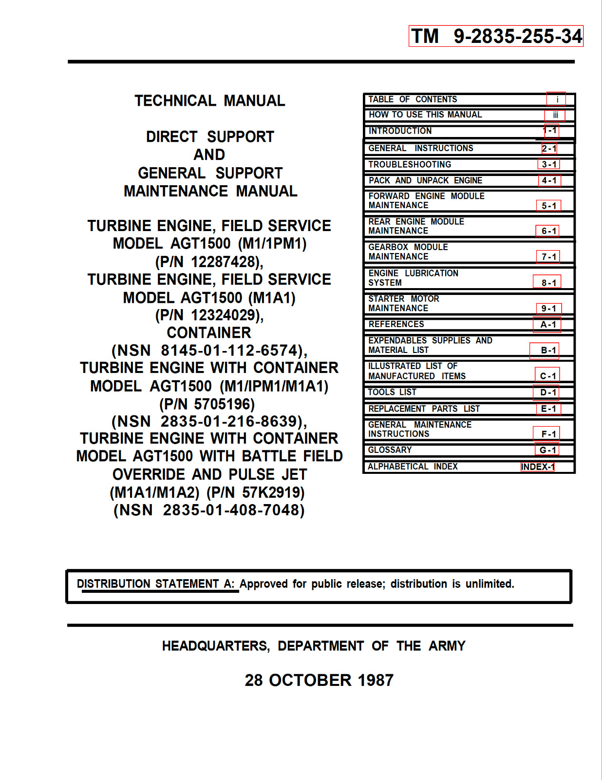 825 Page TM 9-2835-255-34 M1 M1A1 M1A2 ABRAMS TANK AGT1500 Turbine Engine on CD