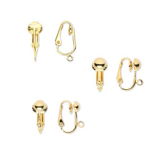 4 Gold Clip On Earring Findings with Open Loop for Charms Plated Steel Metal