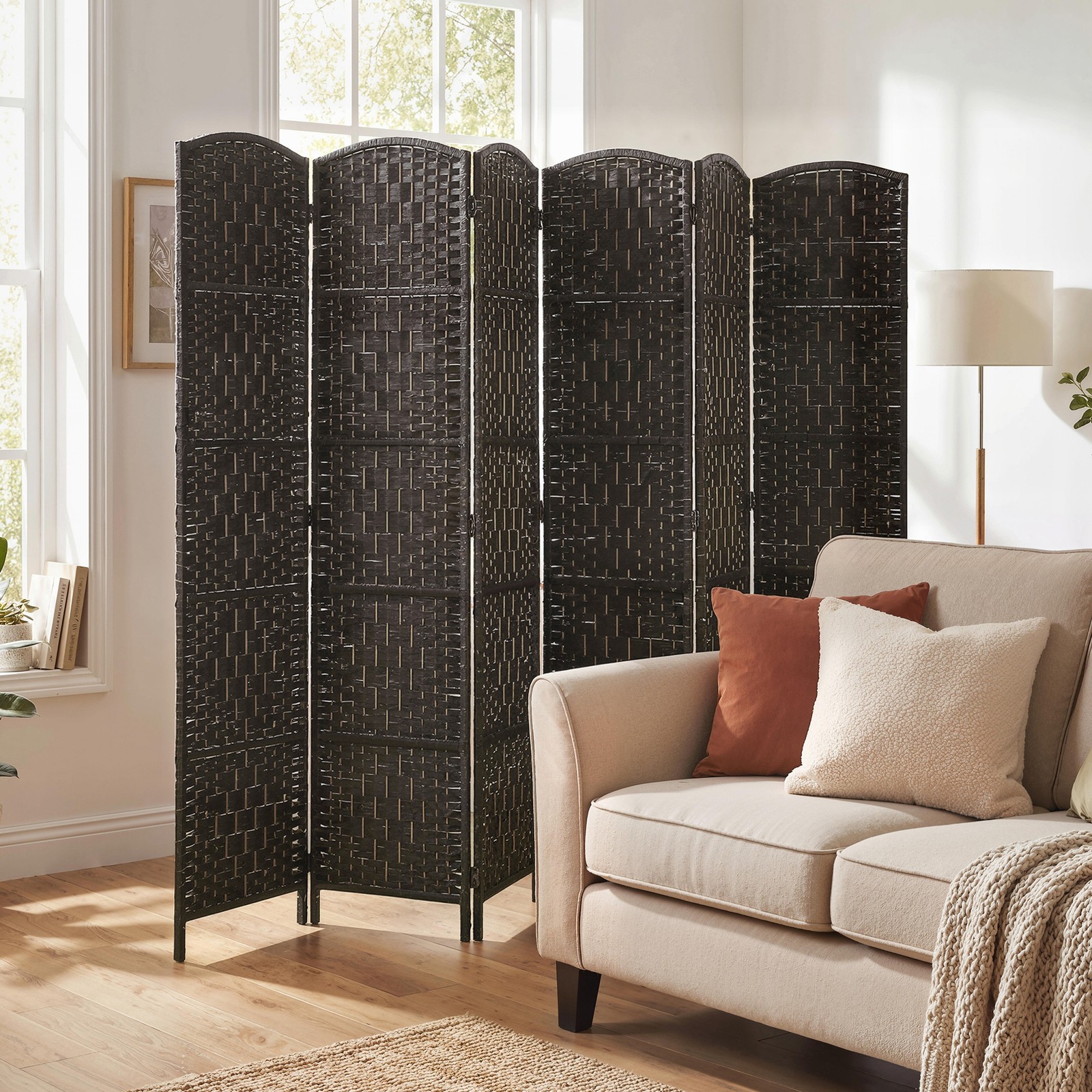 6 Panel Folding Privacy Screen, 6FT Partition Wall Divider, Coffee
