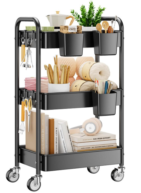 Carrito Organizador Metálico 3 Niveles con Ruedas Móvil Cocina Blanco, Nuevo